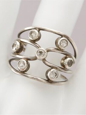 Vintage Sterling Silver Multi-Band Ring with Scattered White Topaz Size 10